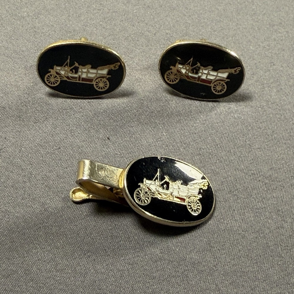 ANTIQUE MODEL T FORD PACKARD Cufflinks‎ & Tie Clip 25x18 mm Oval